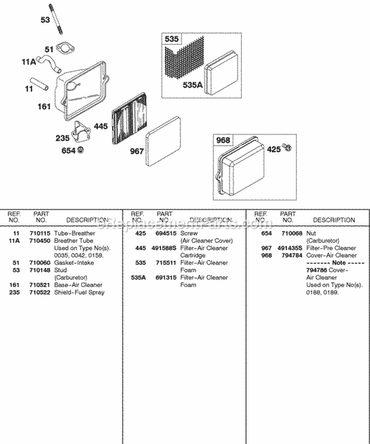 Air Cleaner Diagram and Parts List for  Briggs and Stratton Engine